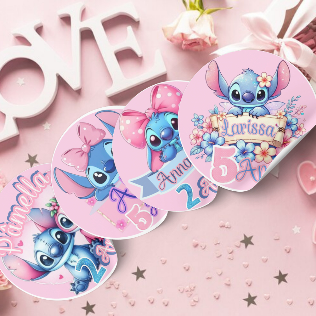 ADESIVO STITCH PERSONALIZADO 5CM CARTELA COM 20/40/60/80/100 UNIDADES