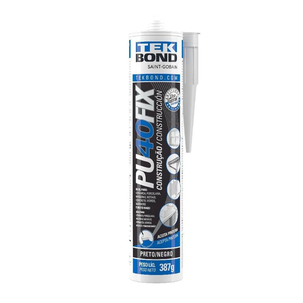 Cola Selante Adesivo Silicone PU Poliuretano 40 Fix Selante Preto 387Gramas Tek Bond