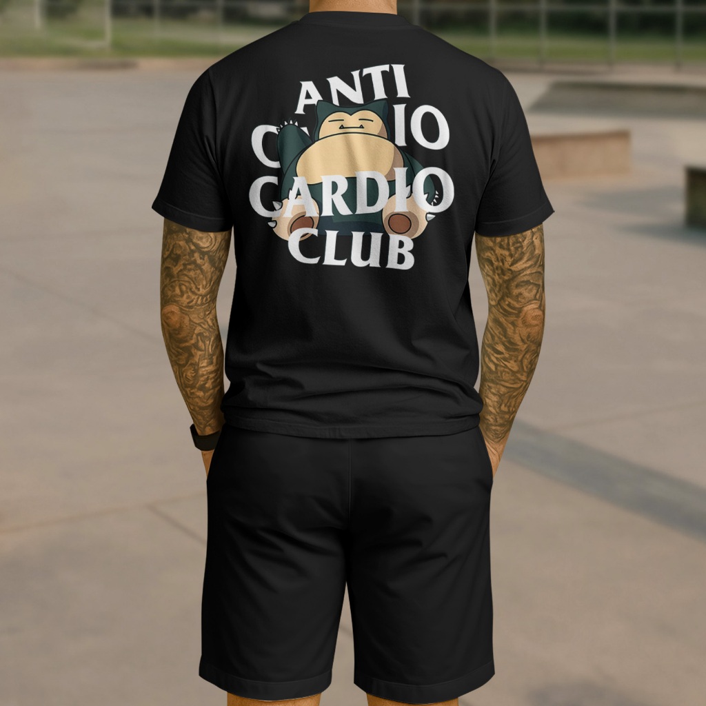 Kit Camiseta + Bermuda Snorlax Anti Cardio Treino Academia Fitness Streetwear Algodão