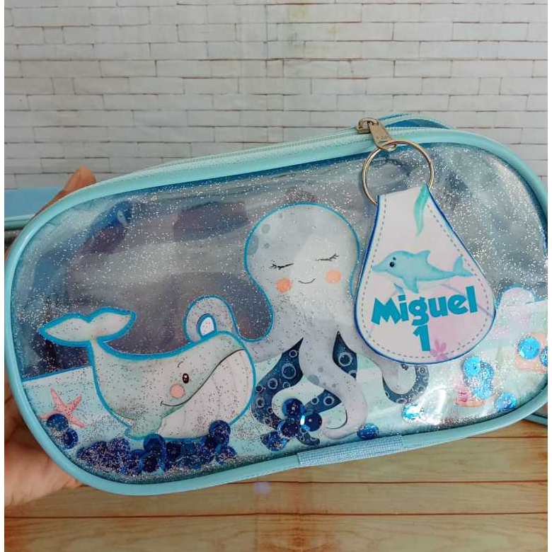 10 Estojo Infantil Personalizado tema "Fundo do Mar"  com Glitter | Lembrancinha Festa Aniversário Menino e Menina