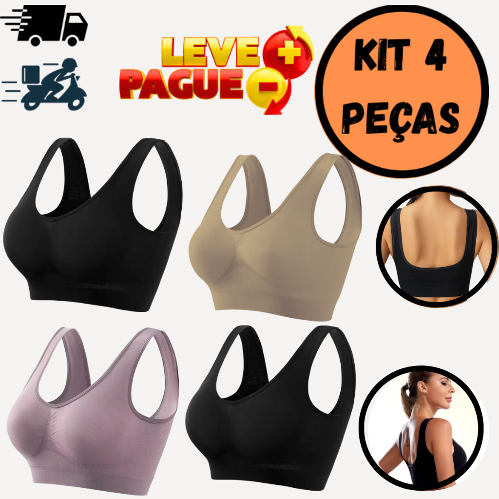 Kit 4 Top Feminino COM BOJO Microfibra com Bojo Removível e Alça Larga Lingerie Confortável em Oferta na Shopee