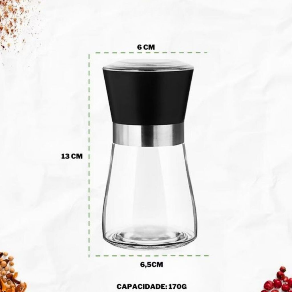 Kit 2 Moedores De Sal Pimenta Especiarias Vidro com regulador