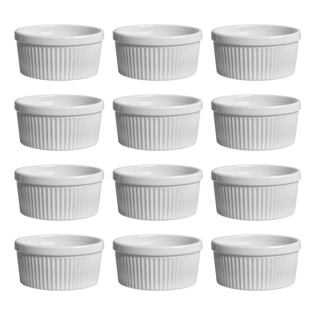 Conjunto 20 Ramequins 320ml Grande Porcelana Branca Para Servir Buffet Molho Petisco Hotel Atacado