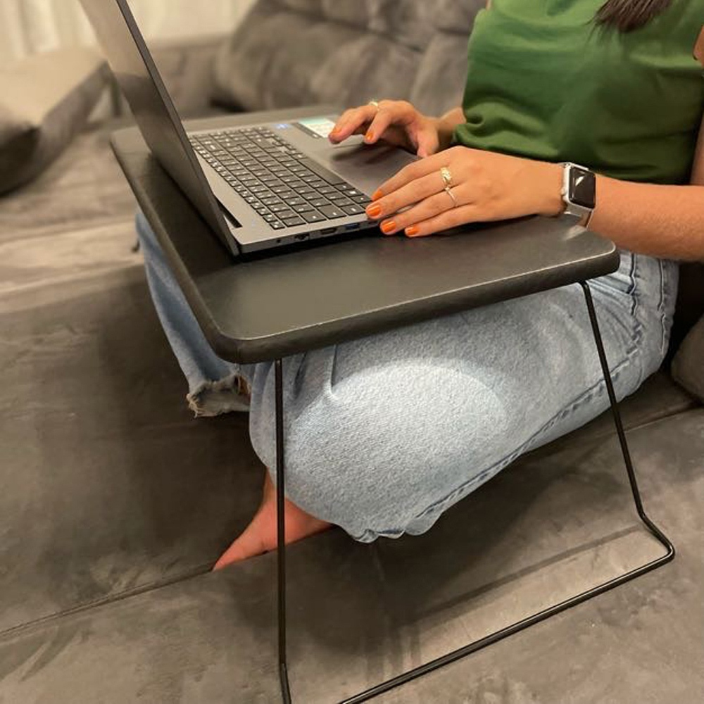 Suporte Dobrável Multiuso De Notebook E Mesa Para Café Da Manhã Com Pés De Ferro Preto Portátil