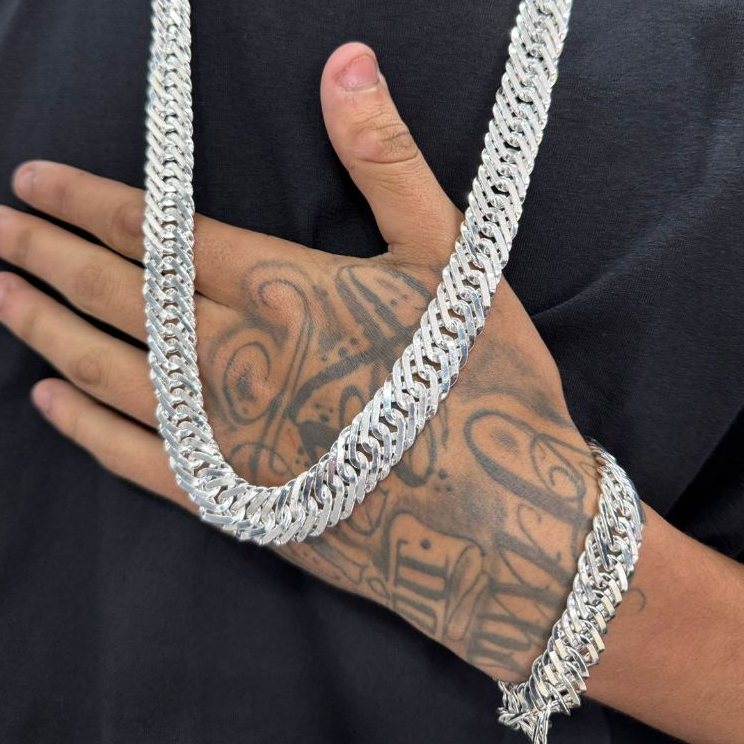 Kit Corrente Elo Triplo 15mm 70cm Com Pulseira 15mm 20cm prata 925 mista nacional cordão masculina