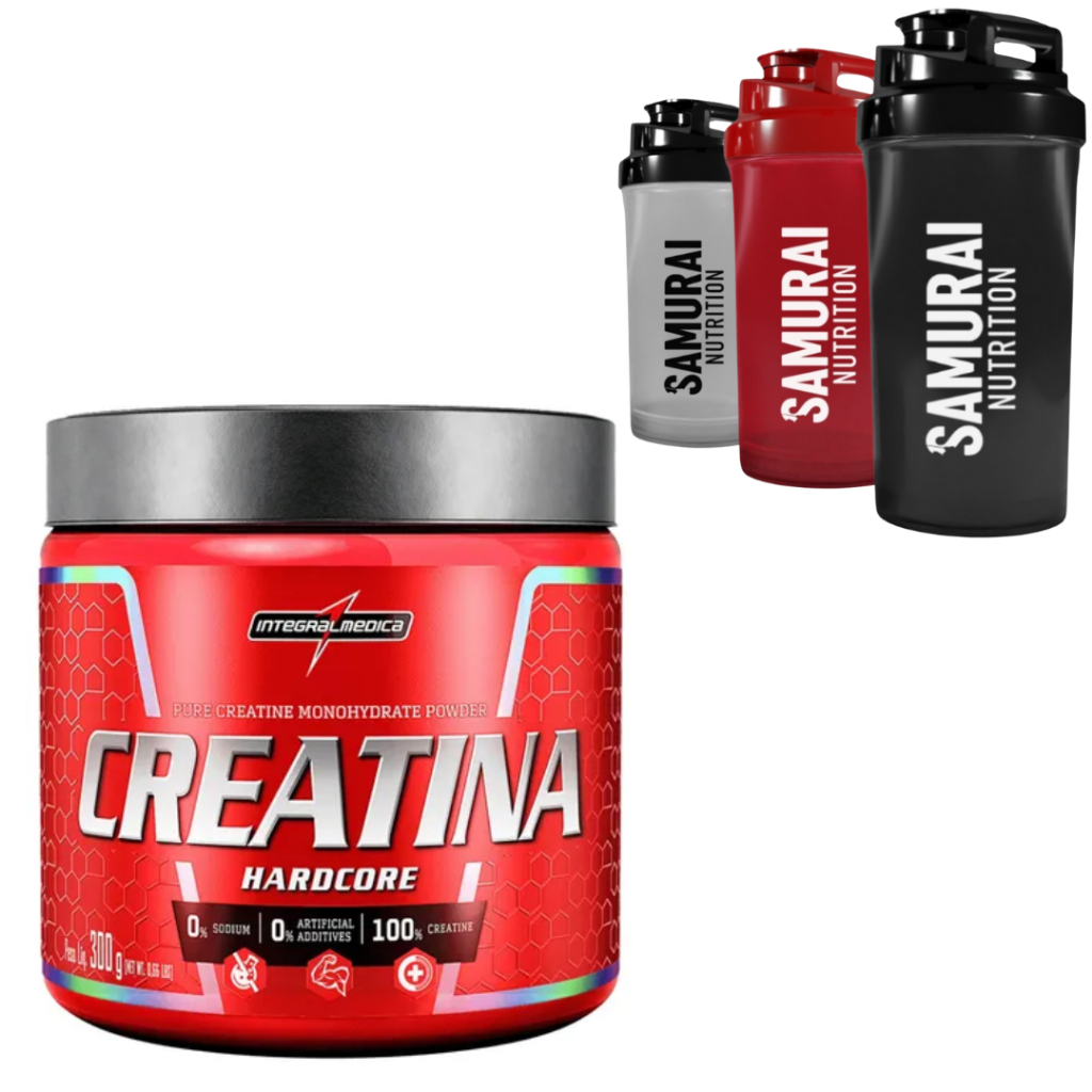 Kit 1 Creatina 300g  Hardcore + 1 Coqueteleira 600ml Shaker em Oferta na Shopee