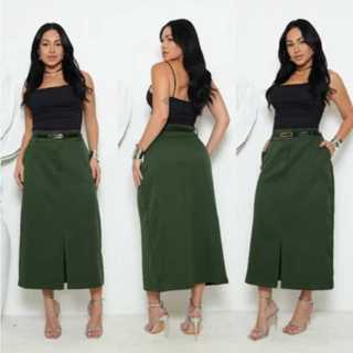 Saia Midi Tendencia Femenina Com Bolso Alfaitaria em Oferta na Shopee