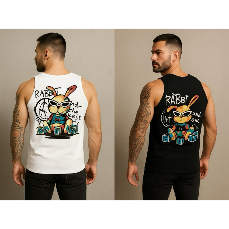 Regata Cavada 100% Algodão Estampada Rabbit Coelho Paris Verão Promoção Kit 2 Camisa Regata