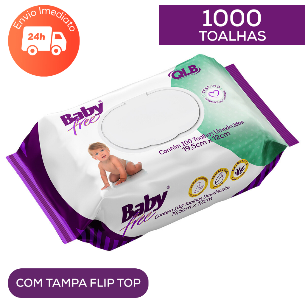 Kit 5pct ou 10pct com 100un Cada Lenço Umedecido Toalha BABY FREE em Oferta na Shopee