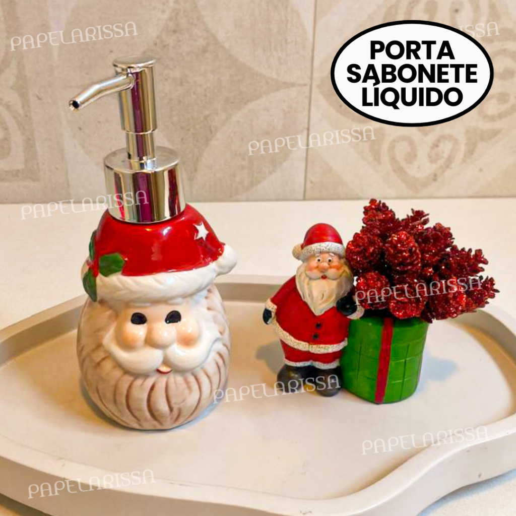 Porta Sabonete Liquido Saboneteira Decoração Natalina cerâmica presente papai noel 200ml