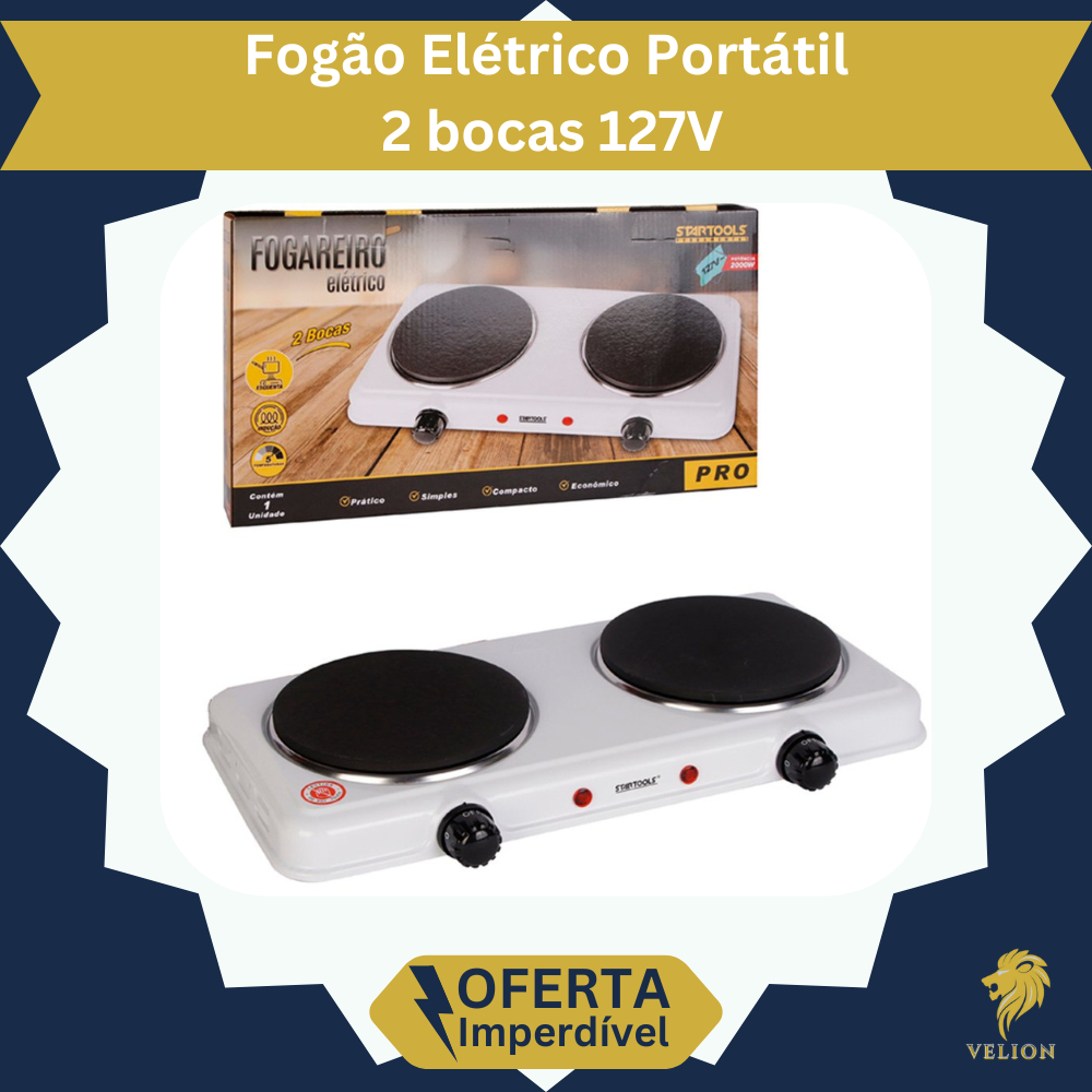 Fogão Cooktop Elétrico Duas ou Uma Bocas Portátil Fogareiro Mesa Camping 127v
