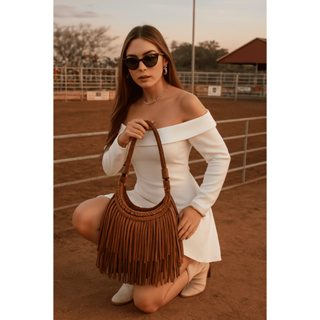 Bolsa Feminina Franja Couro Camurça Rodeio Couro Legítimo Festa Balada Tira Colo em Oferta na Shopee