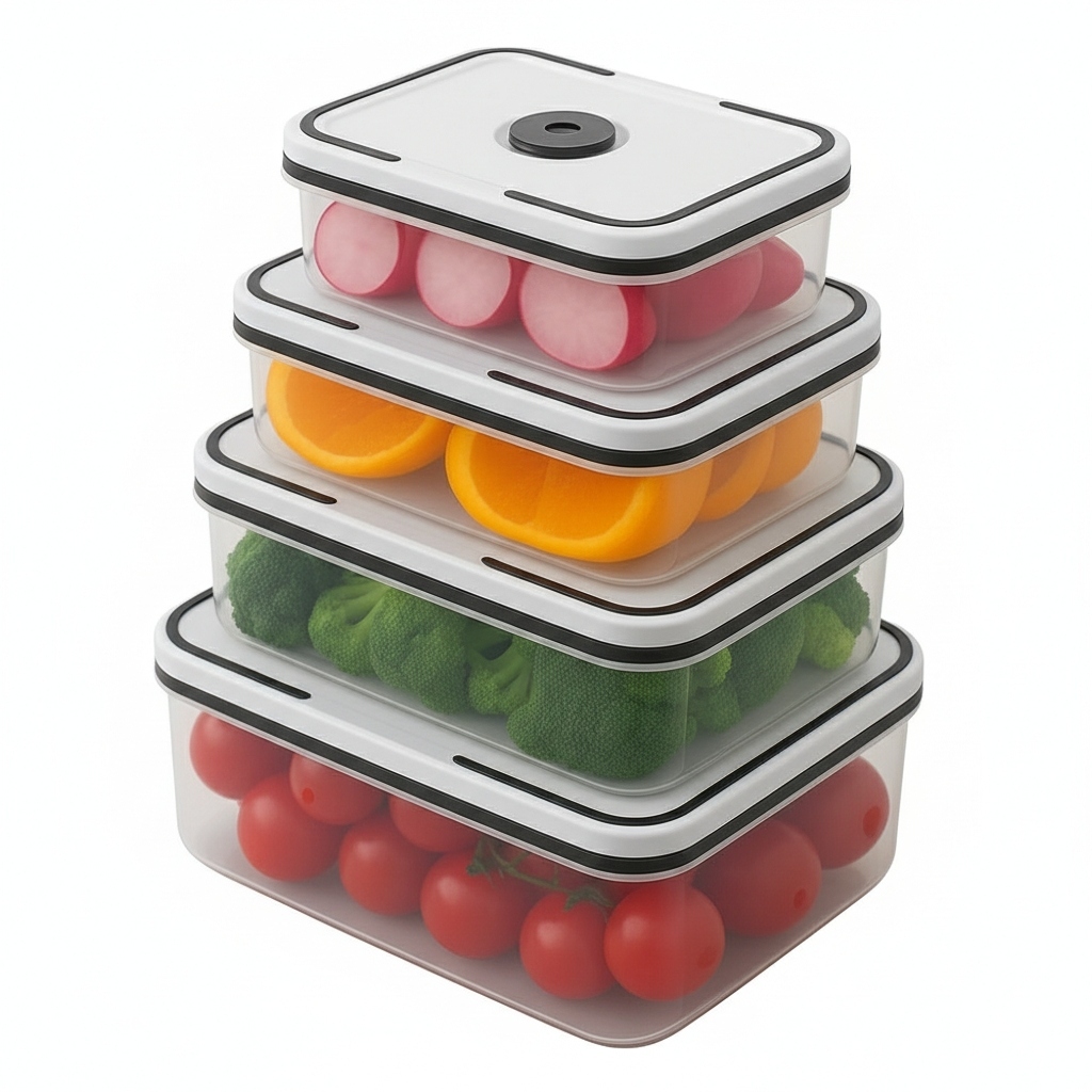 Conjunto 4 Potes Herméticos Quadrados Transparente c/ Tampa Branca 🍱 Organização Cozinha Geladeira Livre de BPA