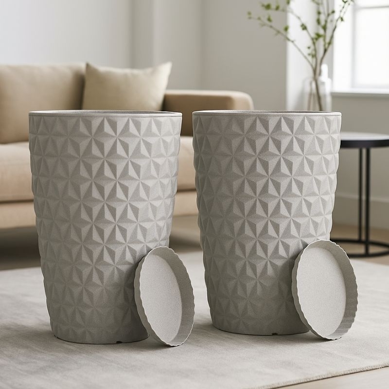 Kit 2 Vasos de Planta Grande Coluna Diamante G Decorativo em Polietileno 50cm + Prato em Oferta na Shopee