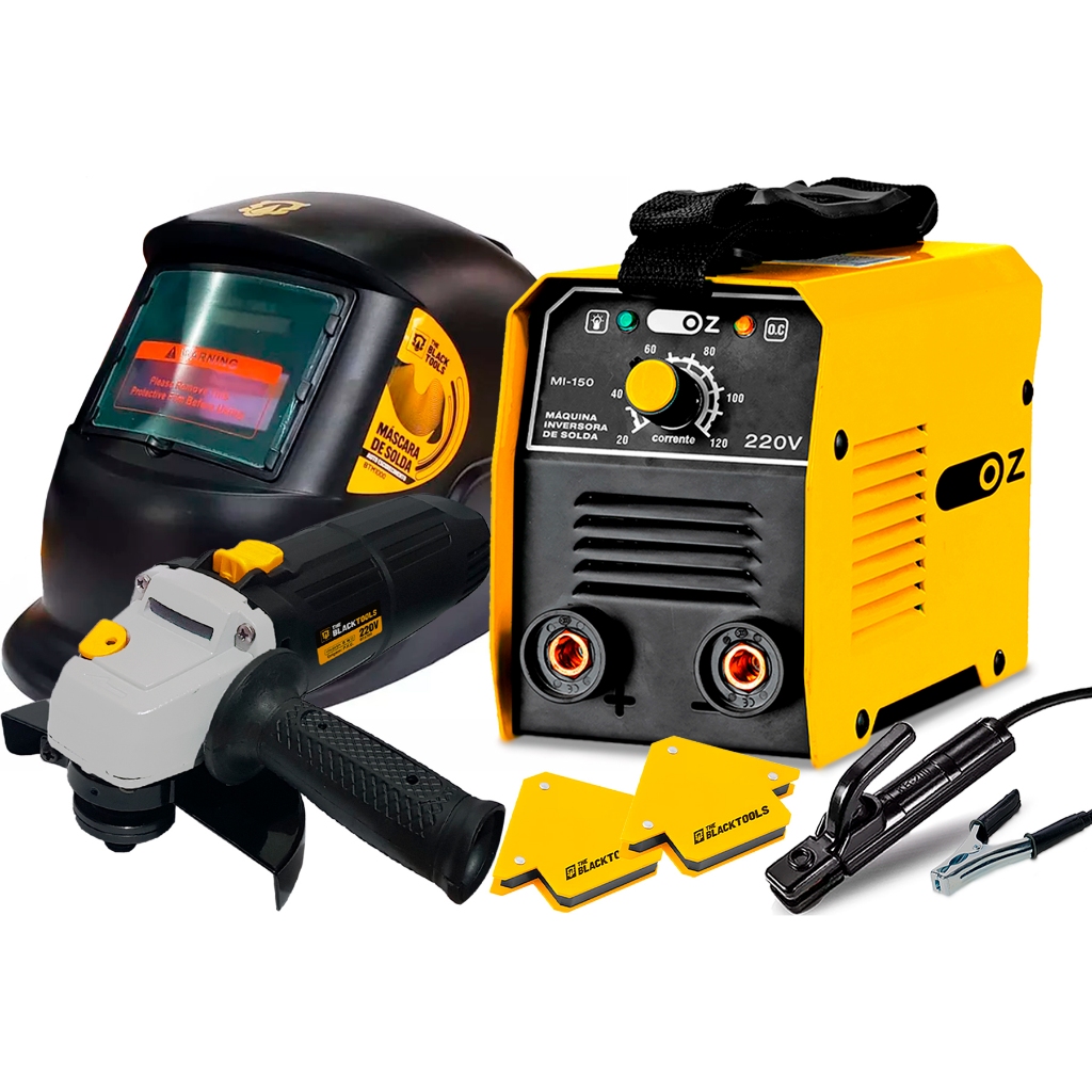 Máquina Inversora De Solda 120a 220v Com Esmerilhadeira Lixadeira E Acessórios