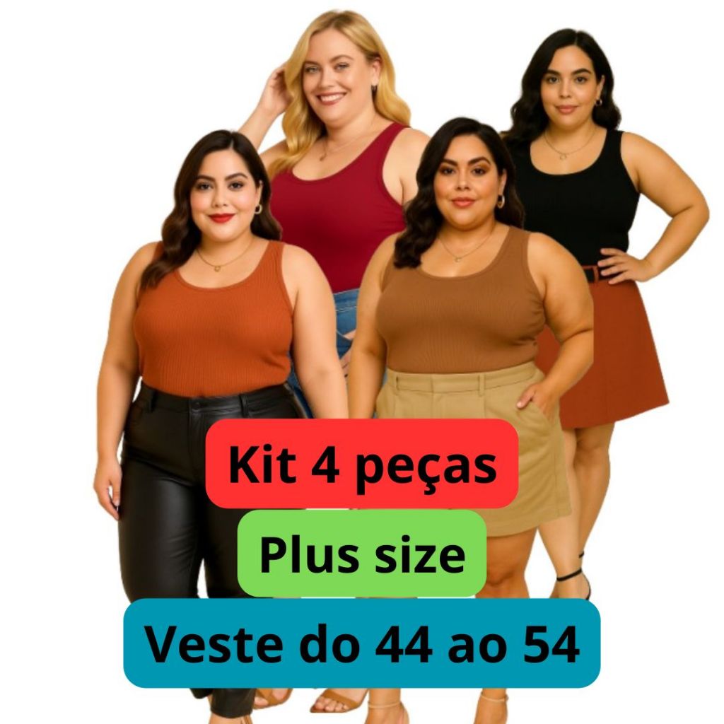 Kit 4 Regata Feminina Canelada Plus Size Elegante Moda Grande Confortável Sem Transparência Alta Elasticidade