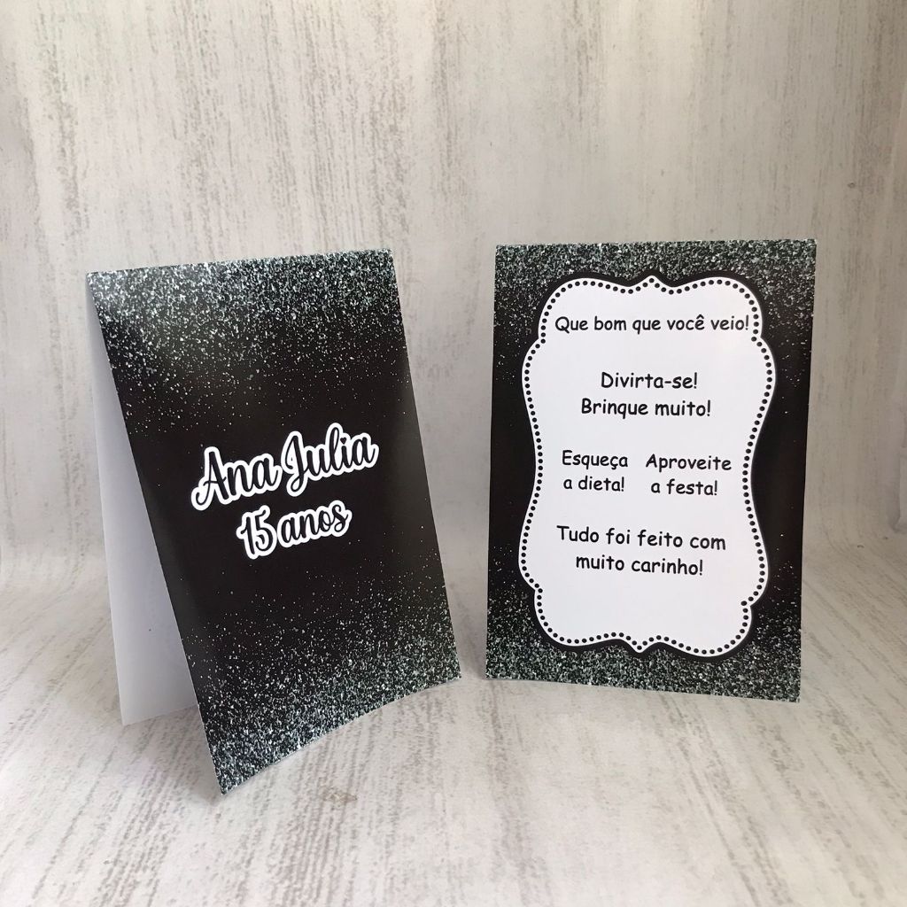 Plaquinha de agradecimento Preto e Prata All Black Personalizado com Nome |Festa Infantil Chá Aniversário Decoração