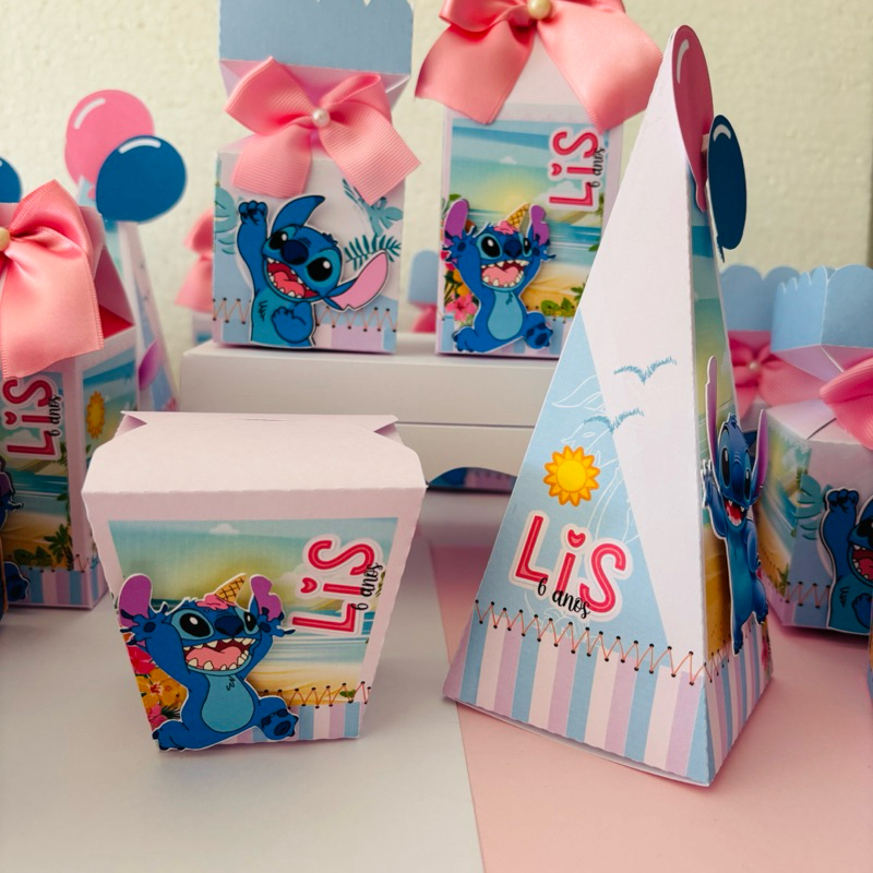 KIT FESTA ECONÔMICO LILO STITCH Caixinhas Personalizadas | Lembrancinhas | Festa | Aniversários | Caixa Milk Pirâmide