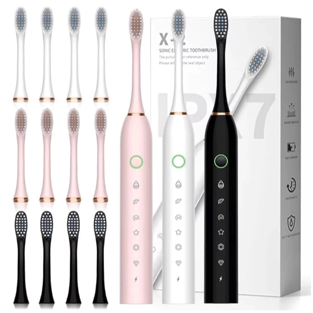 Escova De Dentes Elétrica Com Cabeça À Prova D'água Substituivel inteligente  IPX7 Ultrassônico X-3