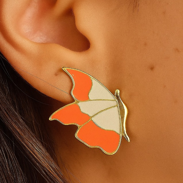 Brincos Grande Borboleta Asa Borboleta Esmaltado Dourado Folheado a Ouro 18k Diversas Cores Colorido Moda 2025 em Oferta na Shopee