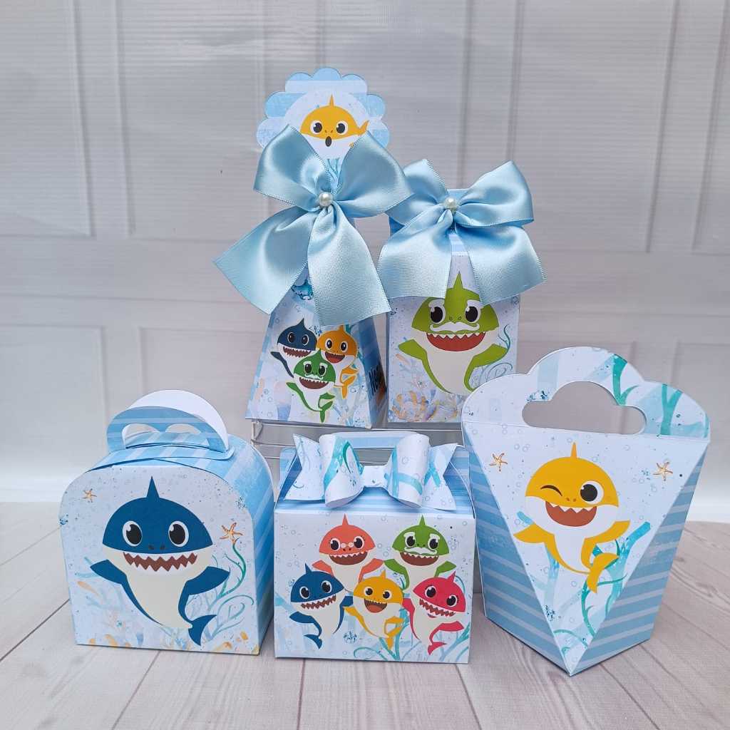 20 Caixinhas Baby Shark Azul menino - Caixinhas para decoração e lembrancinha de aniversário infantil - Pegue e Monte