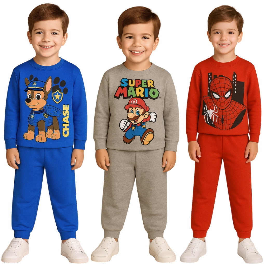 Kit 6 Peças de Moletom Infantil Sendo 3 Calças Infantil + 3 Blusas Infantil - 3 Conjunto Moletom Infantil