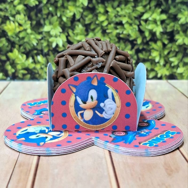 Forminhas 4 Pétalas Personalizada para Doces Brigadeiro, Aniversário, Festa Sonic