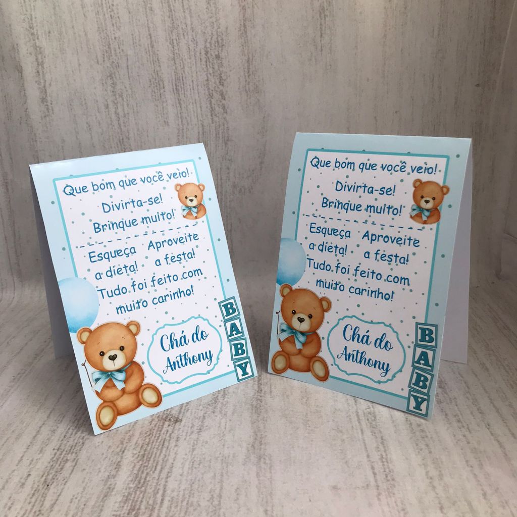 Plaquinha de agradecimento Ursinho Azul Chá de Bebê Personalizado com Nome |Festa Infantil Chá Aniversário Decoração