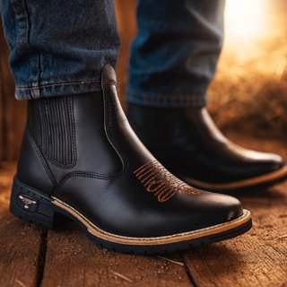 Botina Masculina Texana Botina Chelsea Country Confortável Em Couro Eco em Oferta na Shopee