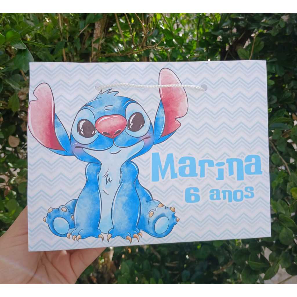 20 Sacolinha Personalizada Stitch Aquarela Lembrancinha Stitch Aquarela Surpresa Pegue e Monte