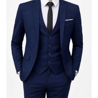 Terno Masculino Oxford Euro Completo Gravata brinde Azul Marinho  - Gramatura 180 (Paleto+calça+colete+camisa tricoline) em Oferta na Shopee