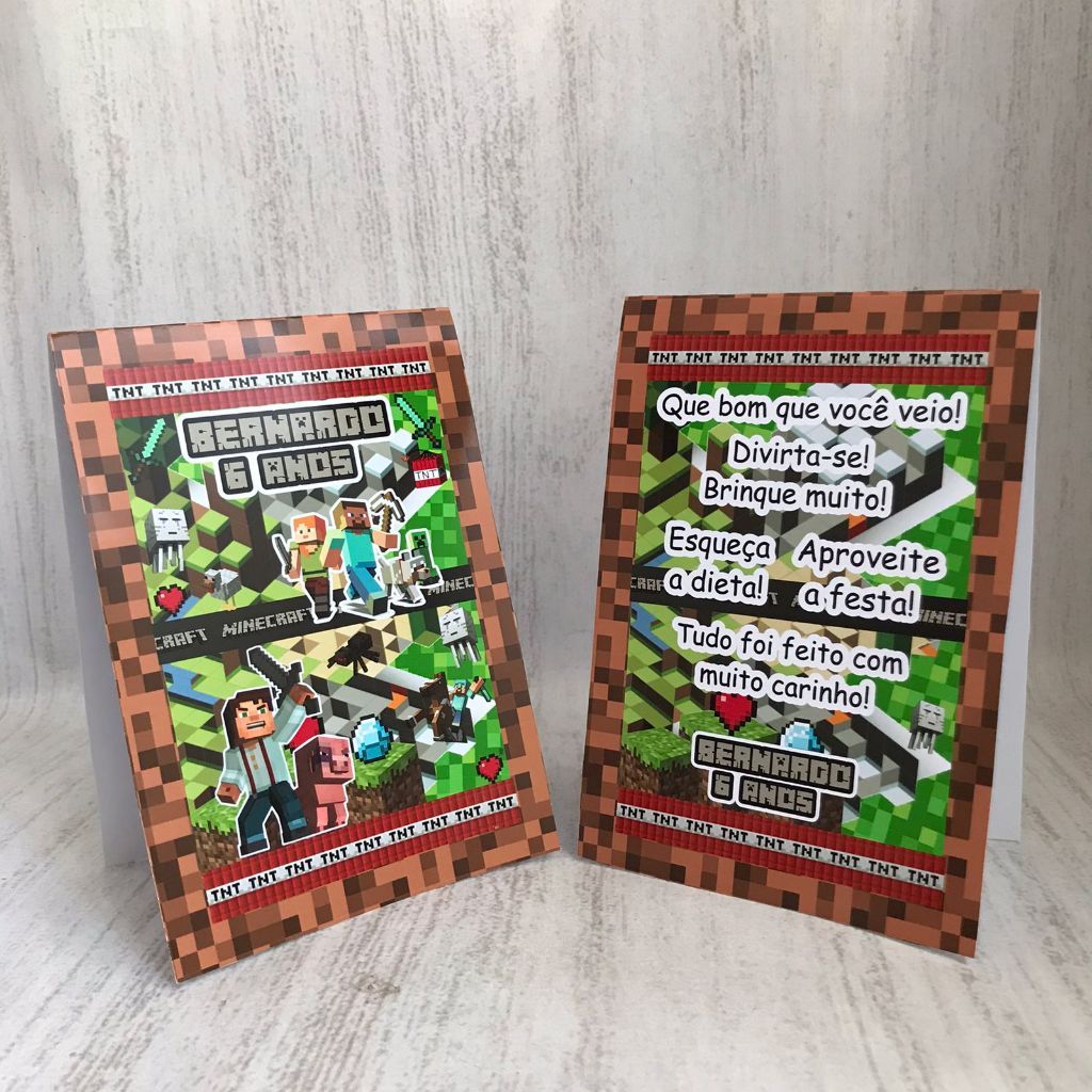 Plaquinha de agradecimento Minecraft Game Personalizado com Nome |Festa Infantil Chá Aniversário Decoração