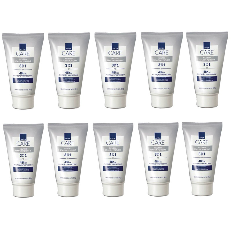 Kit com 10 Desodorantes em Creme Sem Perfume Avon Antitranspirante 50g