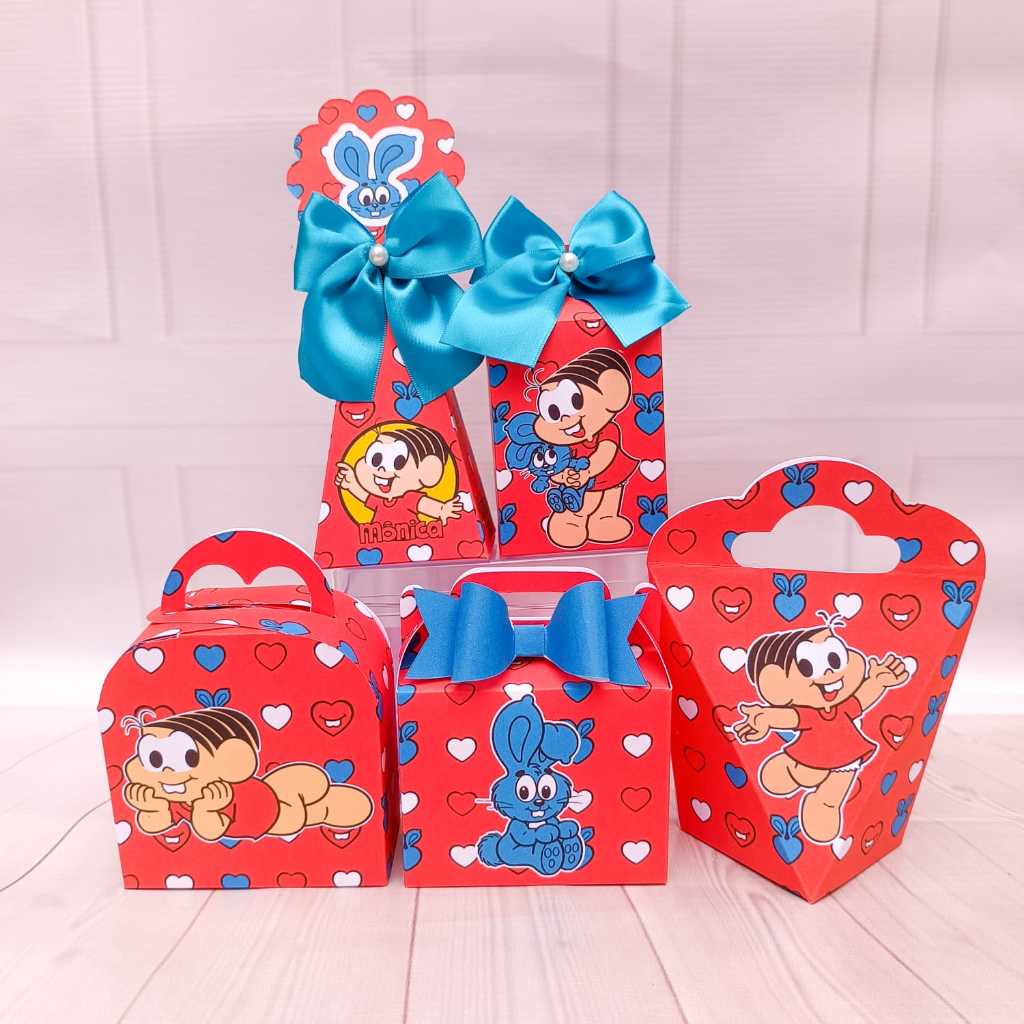 Kit personalizados Mônica - Caixinhas para decoração e lembrancinha de aniversário infantil - Pegue e Monte