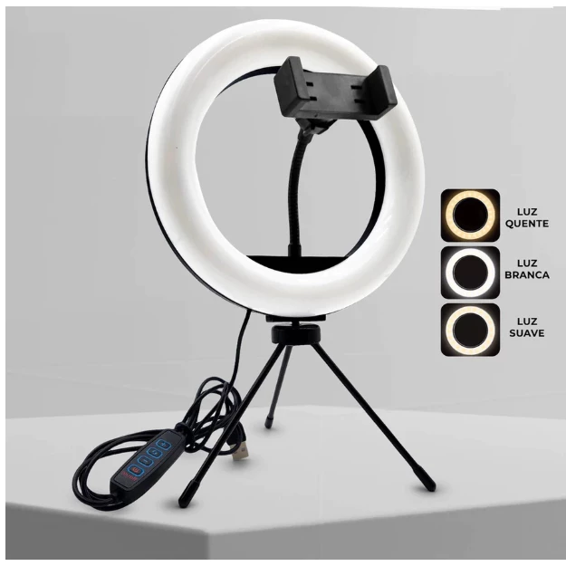 Ring Light de Mesa Portátil Luminária De Led Tripé + 6 Polegadas De 16 Cm Right Blogueira ZMX-160