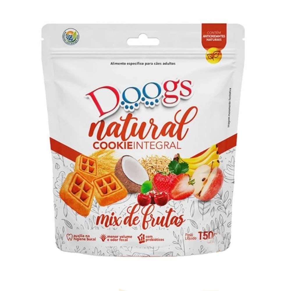 Biscoito Petisco Natural Cookie Integral Mix de Frutas Doogs 150g em Oferta na Shopee