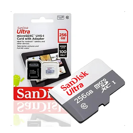 Cartão de Memória SanDisk Micro SD 256GB UHS-I Classe 10 com Adaptador - SDSQUNR-256G-GN6TA