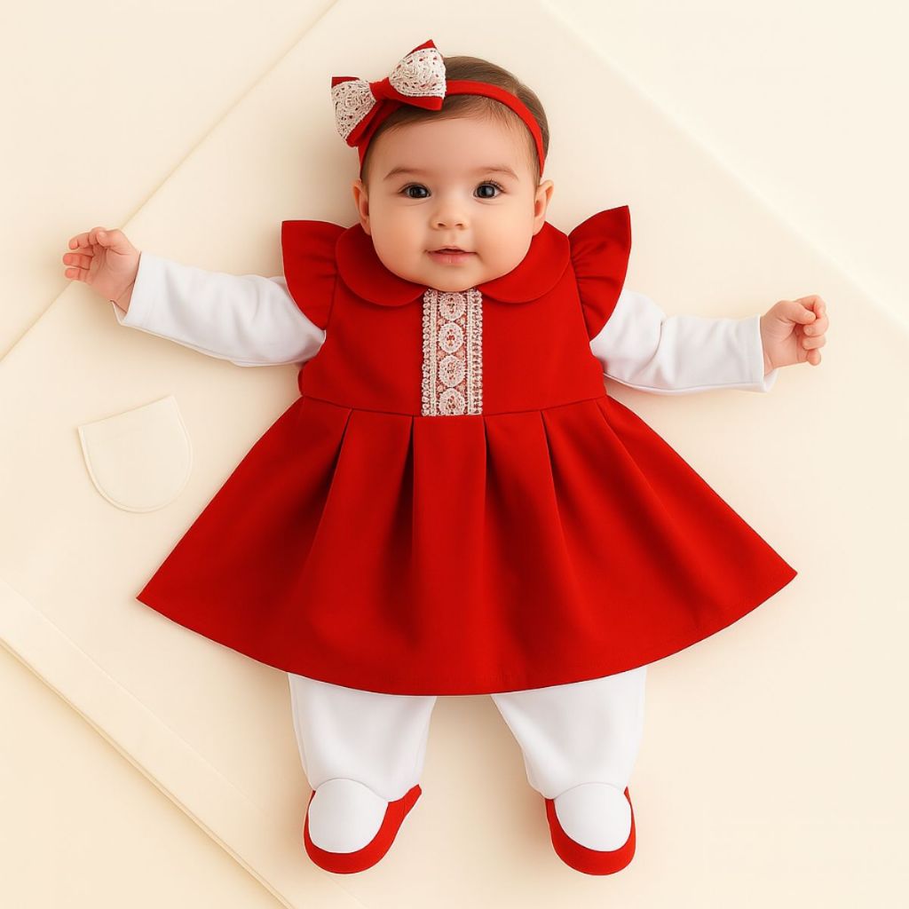 Saída Maternidade 5 Peças Bebê Menina Antonela Vermelho- Kit Enxoval Saída Completa em Oferta na Shopee