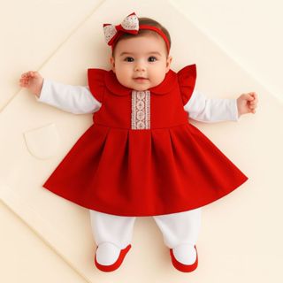 Saída Maternidade 5 Peças Bebê Menina Antonela Vermelho- Kit Enxoval Saída Completa em Oferta na Shopee
