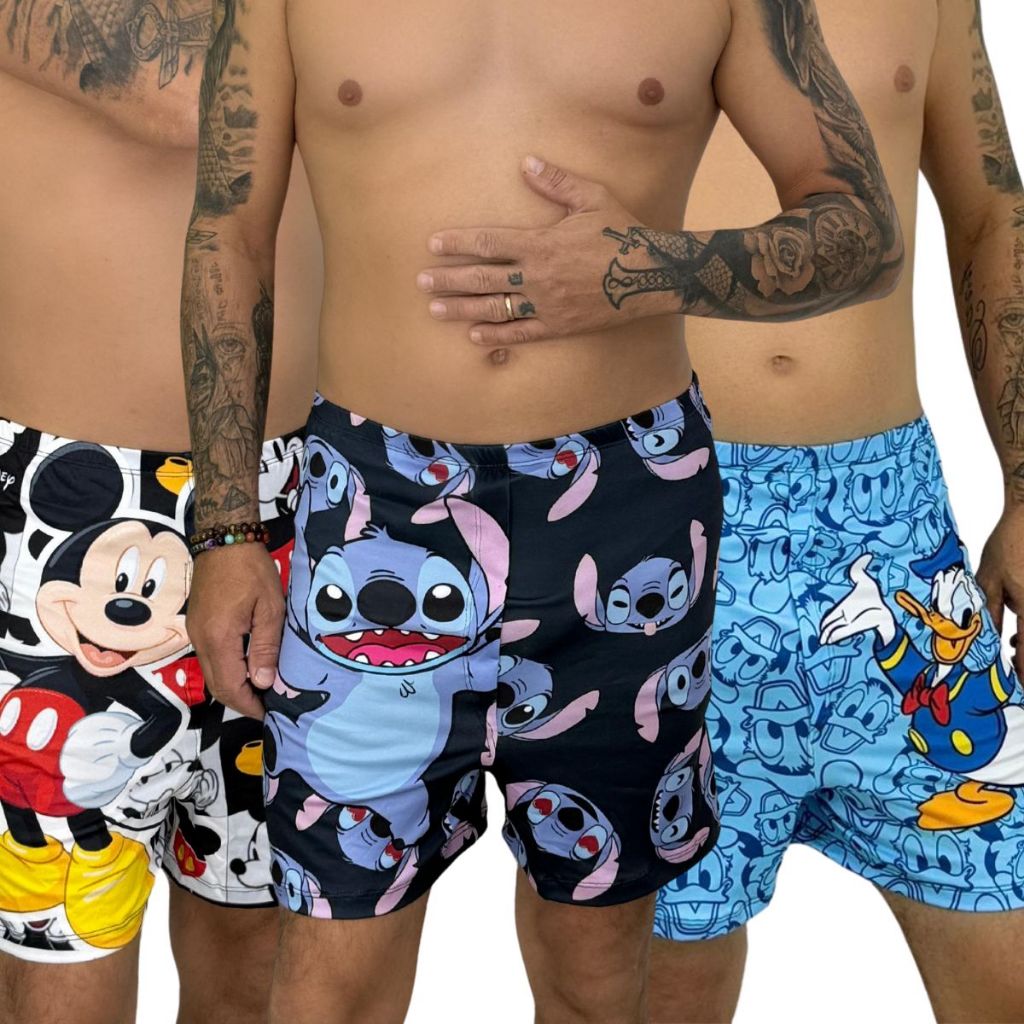 Samba Canção Masculino Personagens Cueca Divertida Short Pijama Verão Confortável Estampado