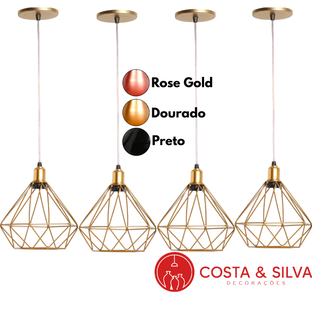 4 Pendente Diamante Aramado Lustre de Teto Luminária Lustre Cabo Cristal