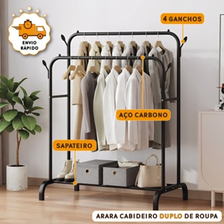 Arara De Roupas Cabideiro Para Mostruário Loja Closet Multiuso De Chão Com Sapateira em Oferta na Shopee