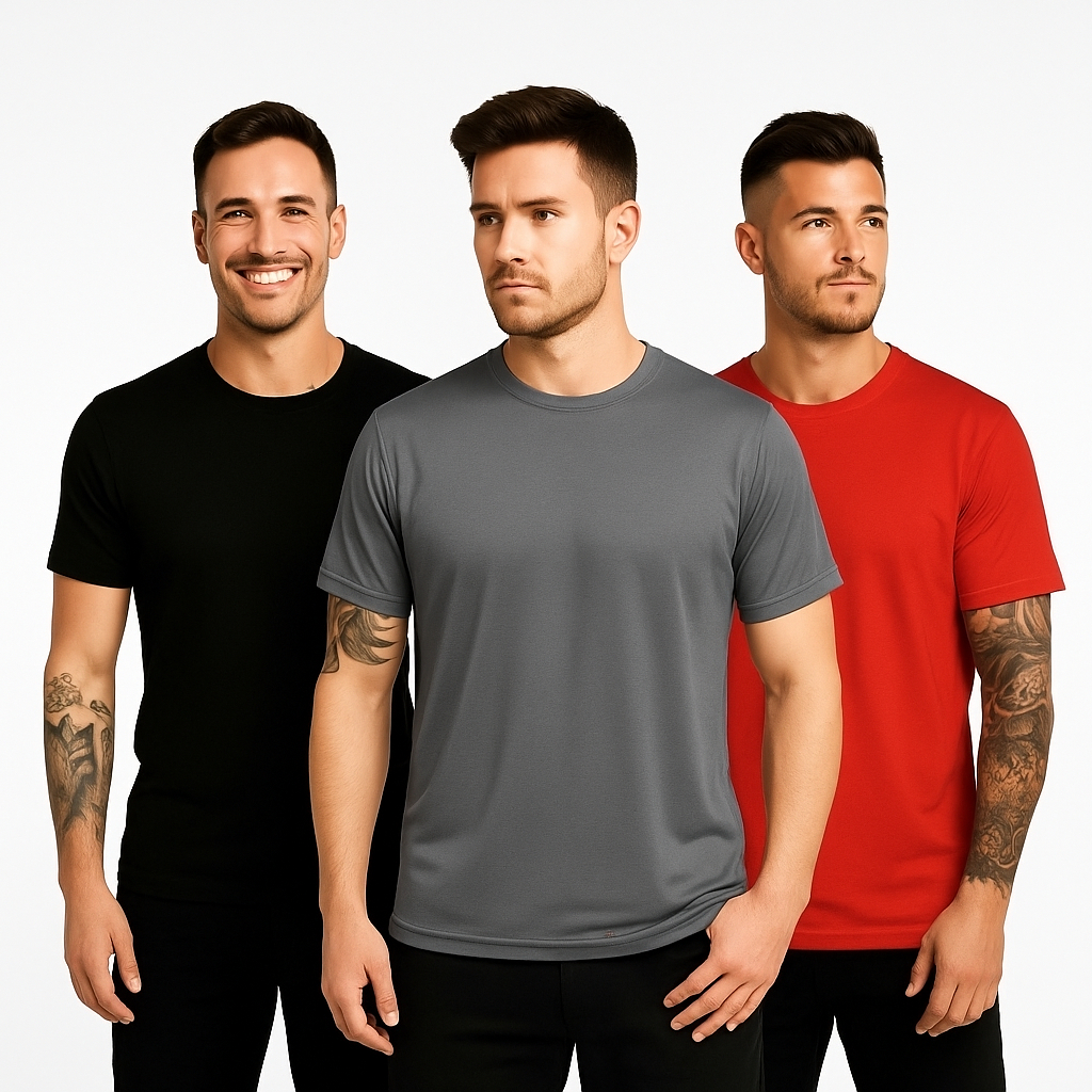 KIT 3 Camisetas DryFit Poliéster Masculina Lisa Academia Corrida Casual Esportes Confortável