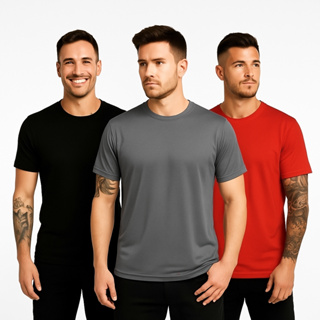 KIT 3 Camisetas DryFit Poliéster Masculina Lisa Academia Corrida Casual Esportes Confortável em Oferta na Shopee