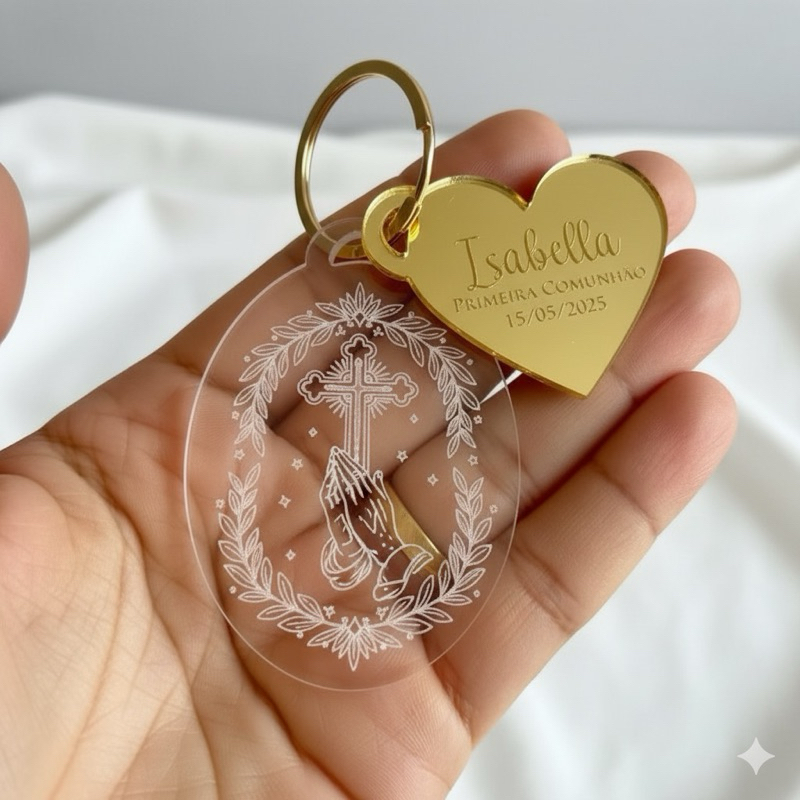 Kit chaveiros personalizado - Personalizamos com data e nome - Acrilico cristal + Espelhado