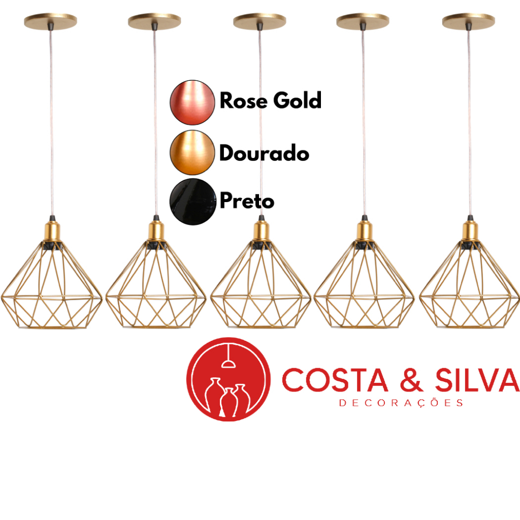 5 Pendente Diamante Aramado Lustre de Teto Luminária Cabo Cristal