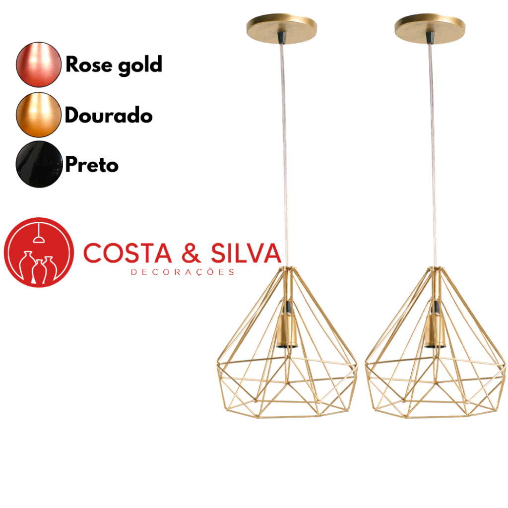 2 Pendente Diamante Aramado 3d Grande Lustre de Teto Luminária Cabo Cristal