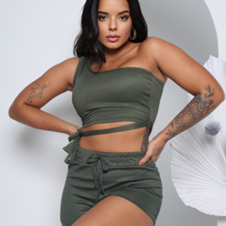 Conjunto Feminino Bloguerinha Cropped e Shorts em Oferta na Shopee