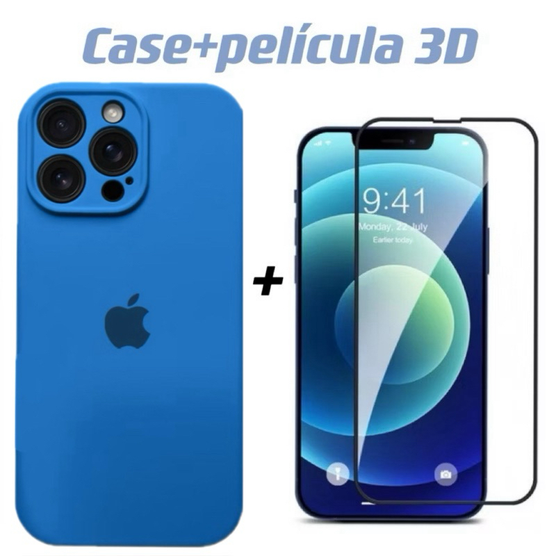 Kit Capinhas Case  proteção Câmera Silicone Aveludada Colorida+Película privacidade para iphone 12 12Pro 12Promax