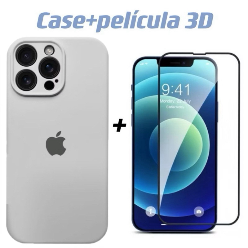 kit Capinha Case  proteção Câmera Silicone Aveludada Colorida com Película 3D Para iPhone 13 13Pro 13Promax